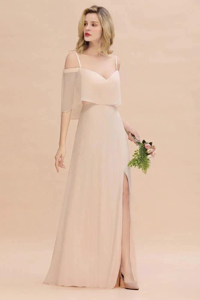 Simple Spaghetti Straps Tiered Prom Dresses | Side Slit A-Line Sleeveless Evening Dresses by misshow.com
