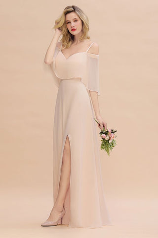 Simple Spaghetti Straps Tiered Prom Dresses | Side Slit A-Line Sleeveless Evening Dresses