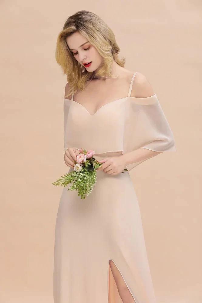 Simple Spaghetti Straps Tiered Prom Dresses | Side Slit A-Line Sleeveless Evening Dresses by misshow.com