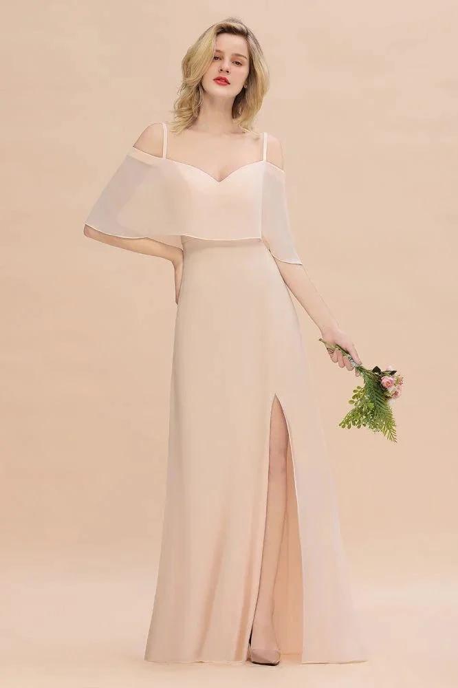 Simple Spaghetti Straps Tiered Prom Dresses | Side Slit A-Line Sleeveless Evening Dresses by misshow.com