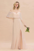 Simple Spaghetti Straps Tiered Prom Dresses | Side Slit A-Line Sleeveless Evening Dresses by misshow.com