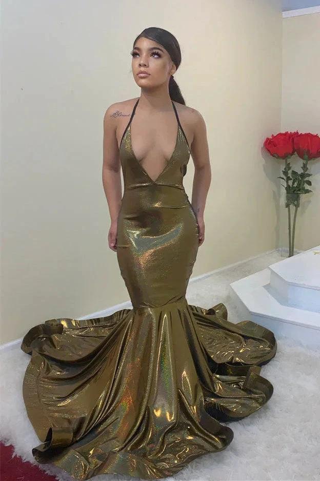 Simple Spaghetti Straps V-neck Column Mermaid Floor-length Prom Dresses by misshow.com