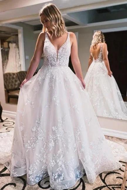 Simple spaghettistraps sleeveless aline lace Wedding dresses by misshow.com