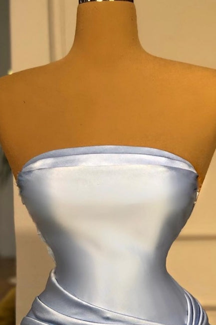 Simple Strapless Mermaid Evening Dresses Long Blue Prom Dresses Main Image