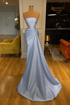 Simple Strapless Mermaid Evening Dresses Long Blue Prom Dresses by misshow.com