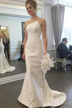 Simple Strapless Pretty Mermaid Long Elegant Ivory Sweep Train Elegant Wedding Dresses by misshow.com