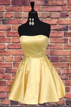 Simple Strapless Short Prom Dress Yellow Homecoming Dress with Pockets PD322 by pgmdress