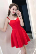 Simple Straps Sweetheart Red Satin Homecoming Dresses Party Dresses PD091 by pgmdress