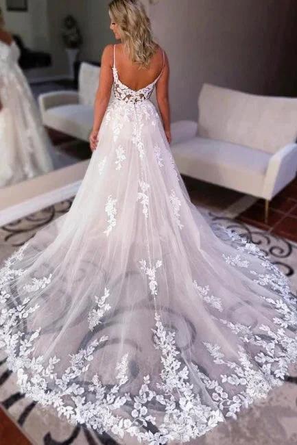 Simple Sweetheart Backless Lace A-Line Wedding Dresses by misshow.com