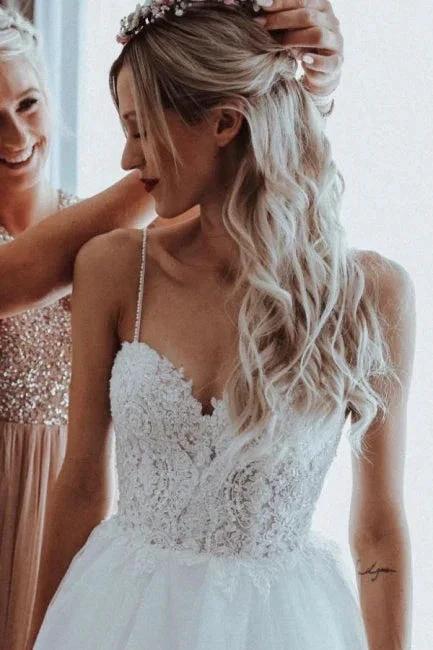 Simple Sweetheart Sleeveless A-Line Wedding Dresses With Lace by misshow.com