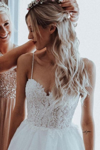 Simple Sweetheart Sleeveless A-Line Wedding Dresses With Lace