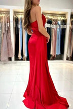 Simple sweetheart sleeveless mermaid satin prom dresses splitfront by misshow.com