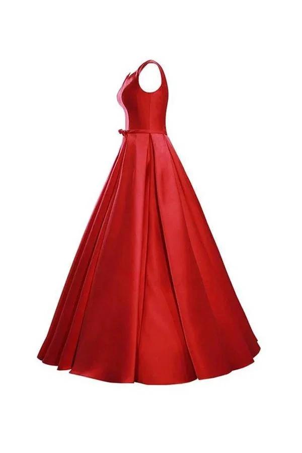 Simple V-Neck Bowknot Lace-Up Red Prom Dress Bridesmaid Dress BD028 by pgmdress