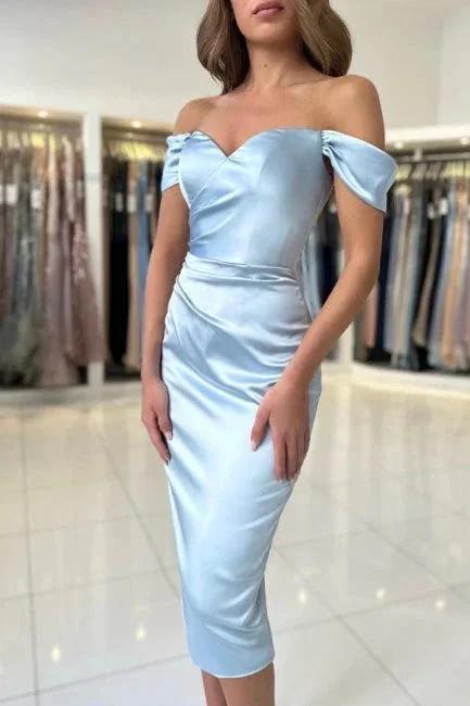 Simple v-neck cap sleeves column satin evening dresses with ruffles by misshow.com