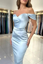 Simple v-neck cap sleeves column satin evening dresses with ruffles by misshow.com