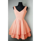 فساتين سهرة قصيرة بسيطة برقبة على شكل حرف V من الساتان جميلة لحفلات العودة إلى المنزل PD084