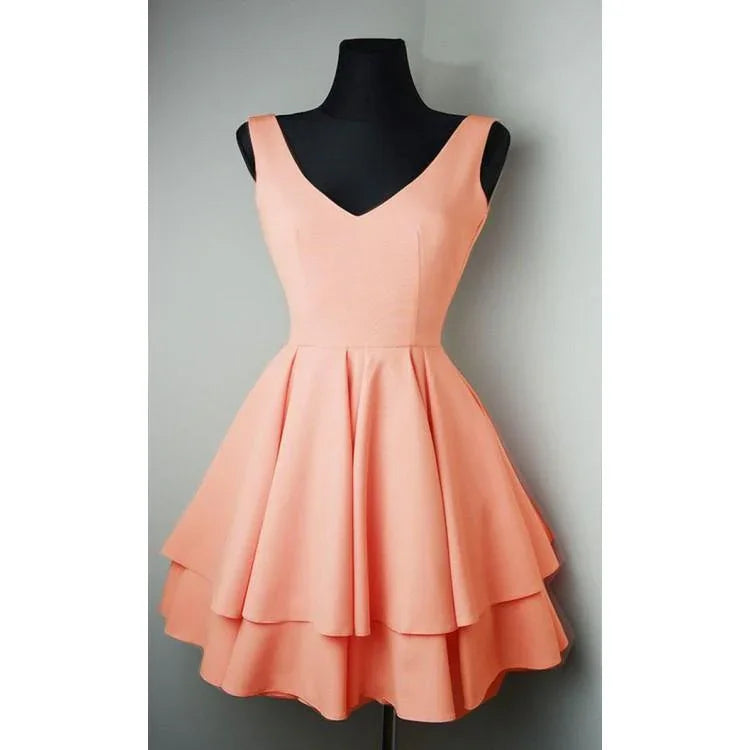 فساتين سهرة قصيرة بسيطة برقبة على شكل حرف V من الساتان جميلة لحفلات العودة إلى المنزل PD084