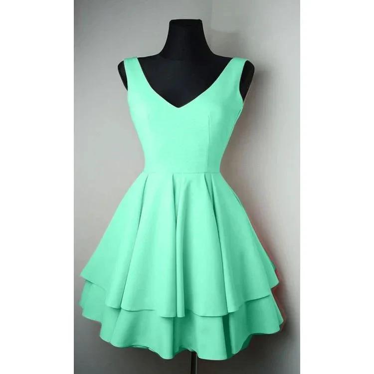 Simple V Neck Satin Pretty Homecoming Dresses Short Prom Dresses PD084 by pgmdress