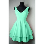 فساتين سهرة قصيرة بسيطة برقبة على شكل حرف V من الساتان جميلة لحفلات العودة إلى المنزل PD084