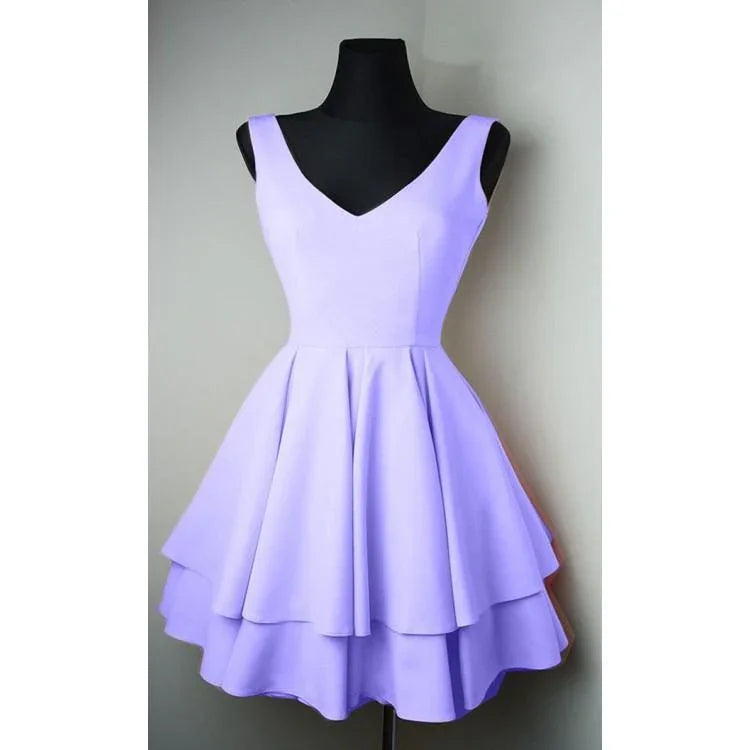 فساتين سهرة قصيرة بسيطة برقبة على شكل حرف V من الساتان جميلة لحفلات العودة إلى المنزل PD084