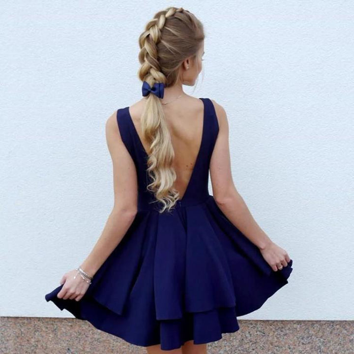 Simple V Neck Satin Pretty Homecoming Dresses Short Prom Dresses PD084 by pgmdress