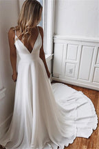 Simple V-Neck Sleeveless Chiffon Wedding Dress (ZD17531)