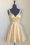 Simple Yellow Homecoming Dresses Broad Strap V Neck Beaded PD173 by pgmdress