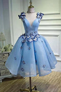 Sky Blue Homecoming Dresses Butterfly Applique Short Prom Dress PD282 by pgmdress