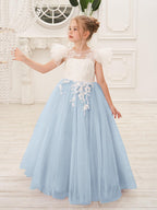Detachable  Lace Tulle Sweep Train Flower Girl Dress - photo 1