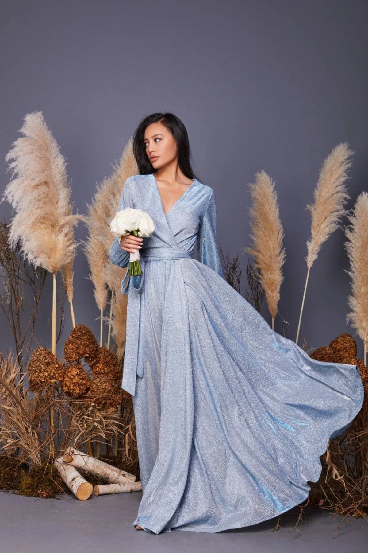 Glitter Puffy Sleeve Prom Dresses for Women Long with Slit Evening Formal Party Gown SYP01 by vivymakudress