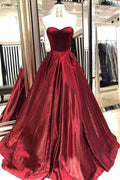 Sleek Long A-line Sweetheart Sleeveless Burgundy Prom Dress by BIZTUNNEL