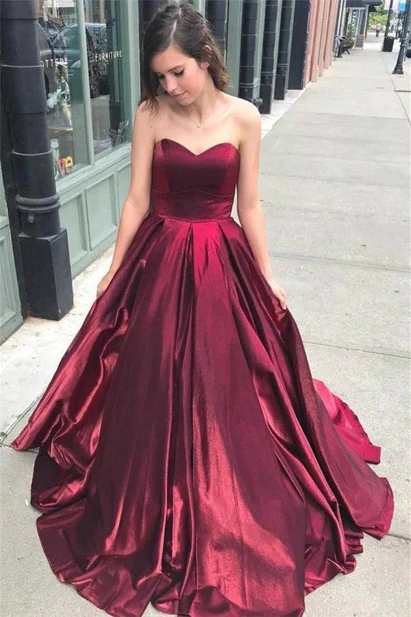 Sleek Long A-line Sweetheart Sleeveless Burgundy Prom Dress by BIZTUNNEL