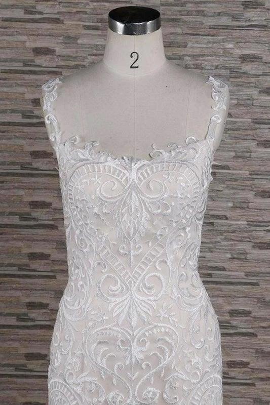 Sleek Square Neck Appliques Pretty Mermaid Elegant Wedding Dresses by misshow.com