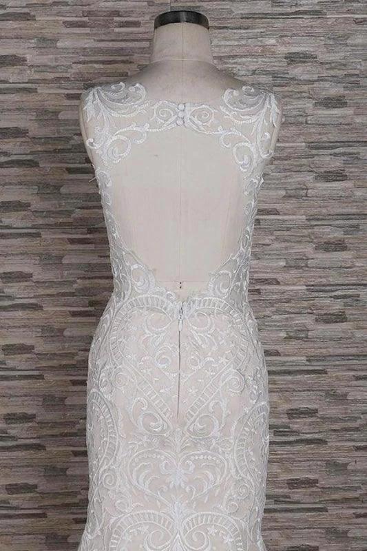 Sleek Square Neck Appliques Pretty Mermaid Elegant Wedding Dresses by misshow.com