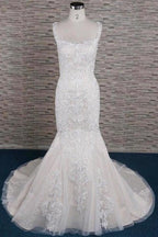 Sleek Square Neck Appliques Pretty Mermaid Elegant Wedding Dresses by misshow.com