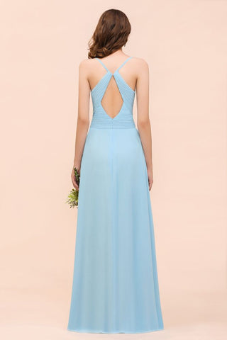 Vestido de dama de honor azul cielo sin mangas, estilo Aline, sencillo, para dama de honor