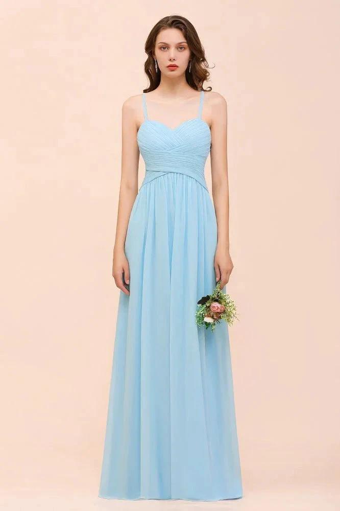 Sleeveles Sky Blue Aline Bridesmaid Dress Simple Maid of Honor Dress by misshow.com