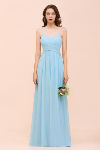 Vestido de dama de honor azul cielo sin mangas, estilo Aline, sencillo, para dama de honor