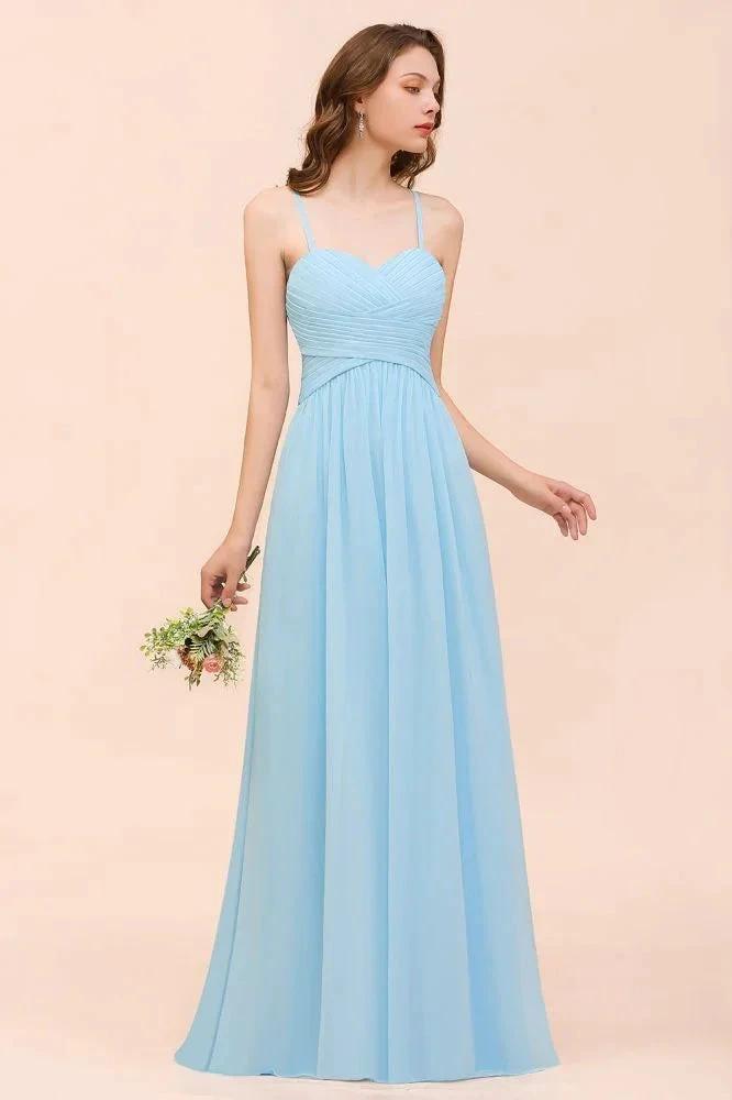 Sleeveles Sky Blue Aline Bridesmaid Dress Simple Maid of Honor Dress by misshow.com