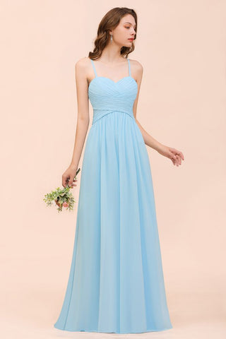 Vestido de dama de honor azul cielo sin mangas, estilo Aline, sencillo, para dama de honor
