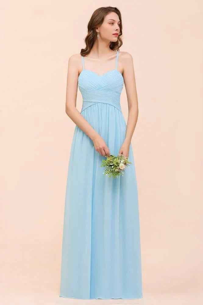 Sleeveles Sky Blue Aline Bridesmaid Dress Simple Maid of Honor Dress by misshow.com