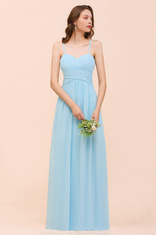 Vestido de dama de honor azul cielo sin mangas, estilo Aline, sencillo, para dama de honor