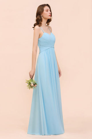 Vestido de dama de honor azul cielo sin mangas, estilo Aline, sencillo, para dama de honor