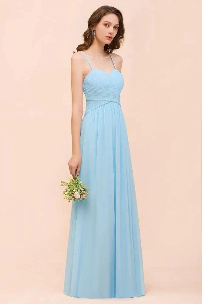 Sleeveles Sky Blue Aline Bridesmaid Dress Simple Maid of Honor Dress by misshow.com
