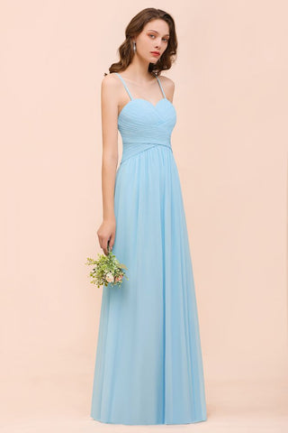 Vestido de dama de honor azul cielo sin mangas, estilo Aline, sencillo, para dama de honor