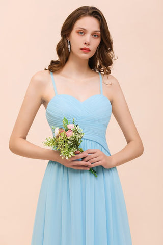 Vestido de dama de honor azul cielo sin mangas, estilo Aline, sencillo, para dama de honor