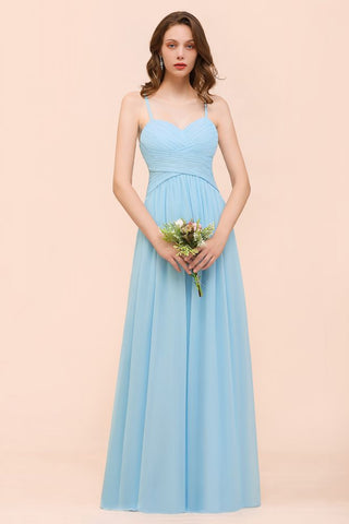 Vestido de dama de honor azul cielo sin mangas, estilo Aline, sencillo, para dama de honor