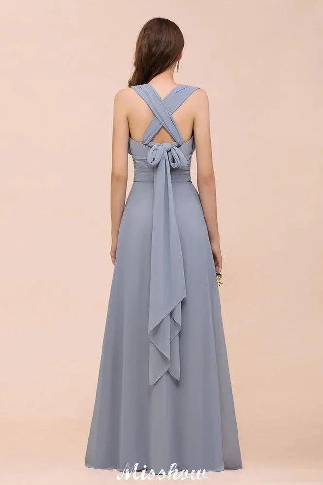 Sleeveless A-line Bridesmaid Dress Floor-Length Formal Dress by misshow.com