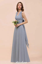 Sleeveless A-line Bridesmaid Dress Floor-Length Formal Dress by misshow.com