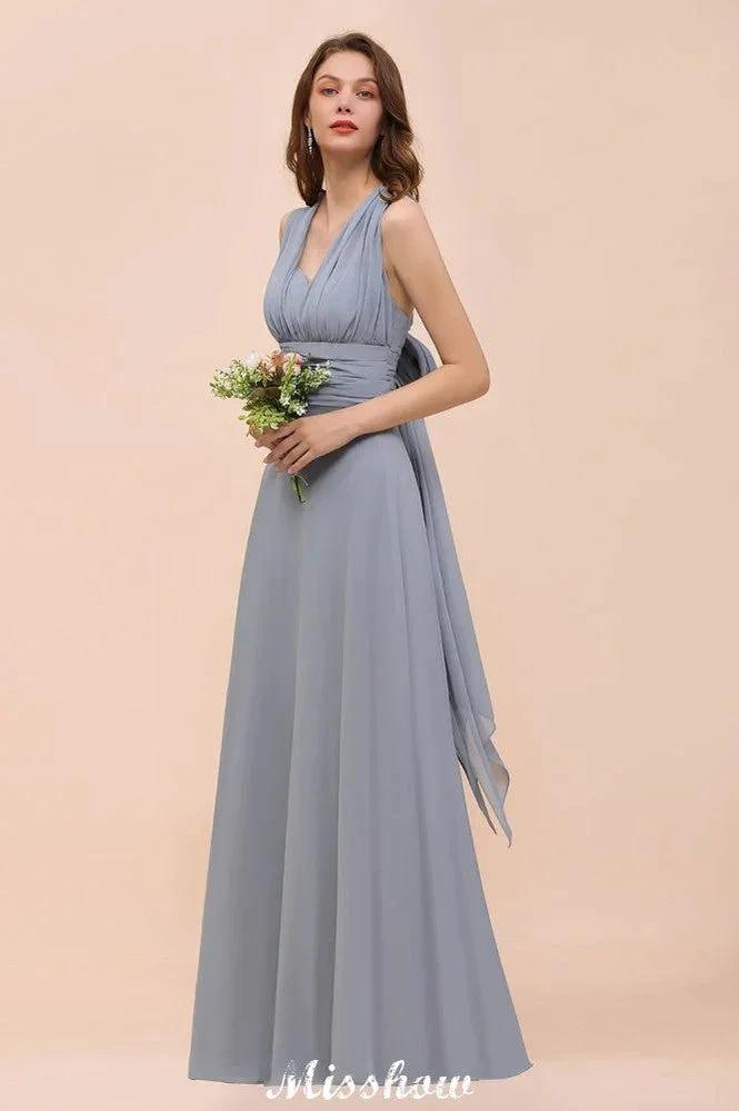 Sleeveless A-line Bridesmaid Dress Floor-Length Formal Dress by misshow.com